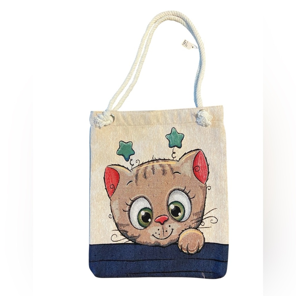 NWT Canvas Tote Bag with Adorable Kitten Design